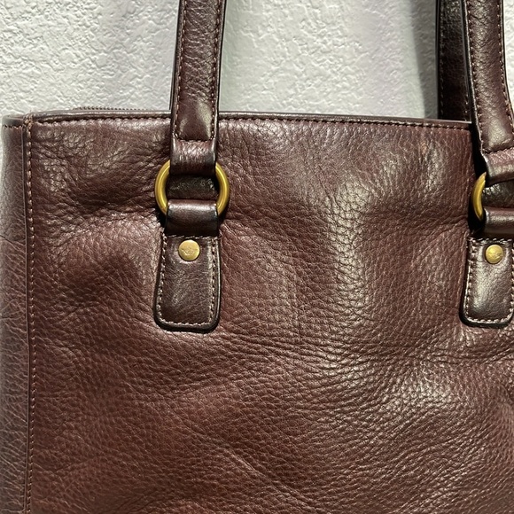 Dockers Genuine Leather Elegant Brown Handbag Zip Top Inside Pockets Vintage - Picture 10 of 10